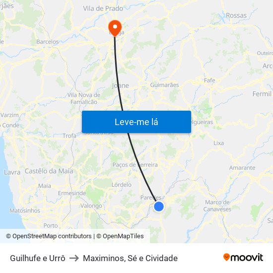 Guilhufe e Urrô to Maximinos, Sé e Cividade map