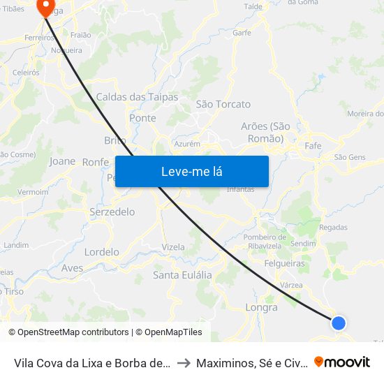 Vila Cova da Lixa e Borba de Godim to Maximinos, Sé e Cividade map