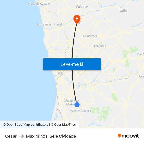 Cesar to Maximinos, Sé e Cividade map