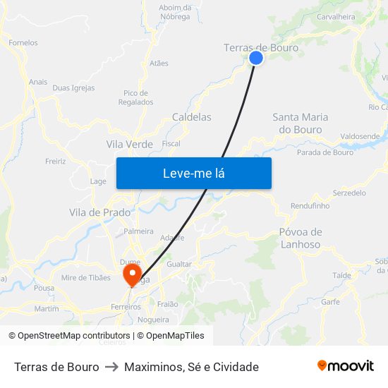 Terras de Bouro to Maximinos, Sé e Cividade map