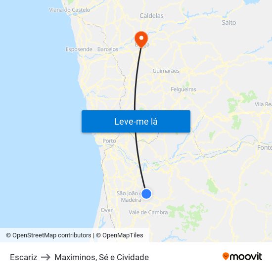 Escariz to Maximinos, Sé e Cividade map