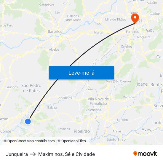 Junqueira to Maximinos, Sé e Cividade map