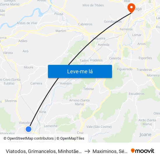 Viatodos, Grimancelos, Minhotães e Monte de Fralães to Maximinos, Sé e Cividade map