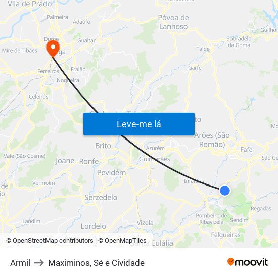 Armil to Maximinos, Sé e Cividade map