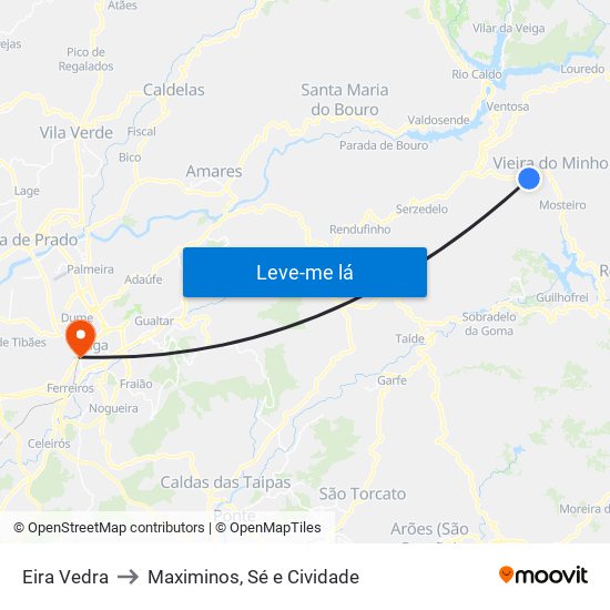 Eira Vedra to Maximinos, Sé e Cividade map