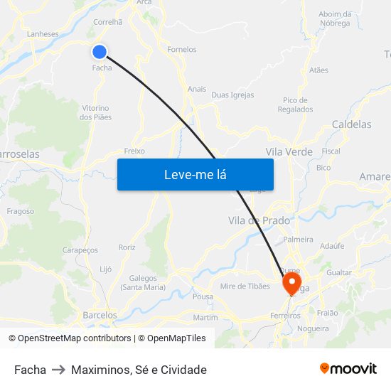 Facha to Maximinos, Sé e Cividade map