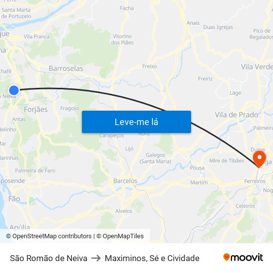 São Romão de Neiva to Maximinos, Sé e Cividade map