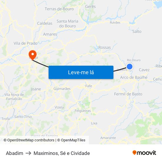 Abadim to Maximinos, Sé e Cividade map