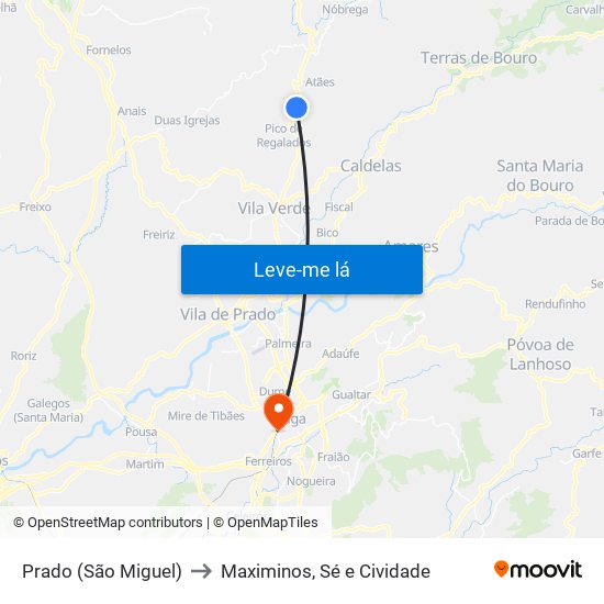 Prado (São Miguel) to Maximinos, Sé e Cividade map