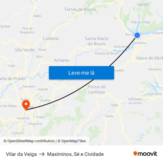 Vilar da Veiga to Maximinos, Sé e Cividade map