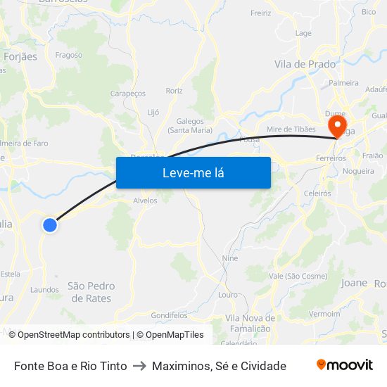 Fonte Boa e Rio Tinto to Maximinos, Sé e Cividade map