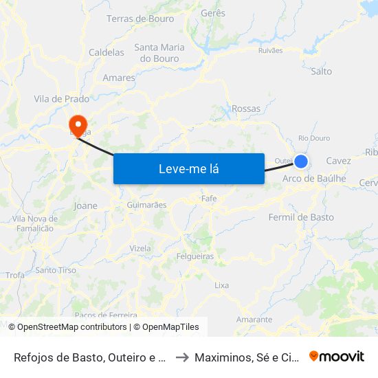 Refojos de Basto, Outeiro e Painzela to Maximinos, Sé e Cividade map