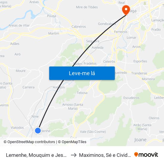 Lemenhe, Mouquim e Jesufrei to Maximinos, Sé e Cividade map