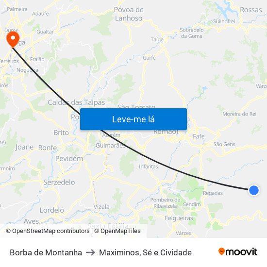 Borba de Montanha to Maximinos, Sé e Cividade map