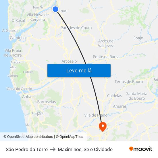 São Pedro da Torre to Maximinos, Sé e Cividade map