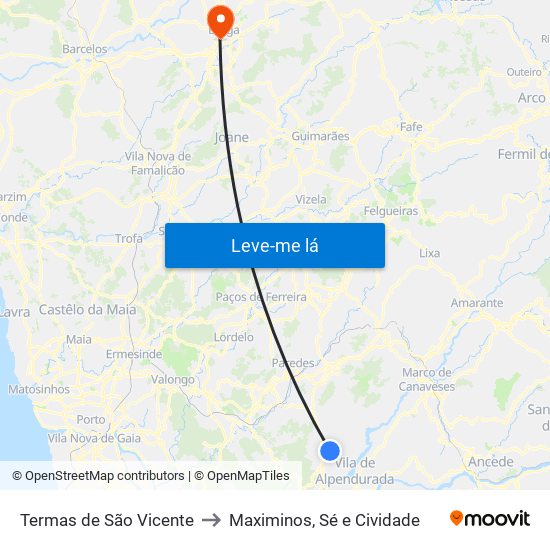 Termas de São Vicente to Maximinos, Sé e Cividade map