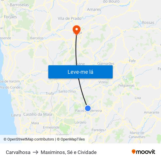 Carvalhosa to Maximinos, Sé e Cividade map