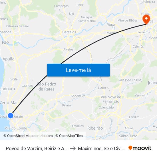 Póvoa de Varzim, Beiriz e Argivai to Maximinos, Sé e Cividade map