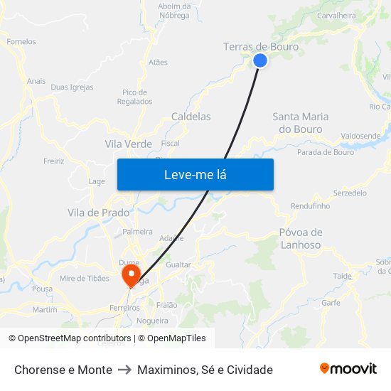 Chorense e Monte to Maximinos, Sé e Cividade map