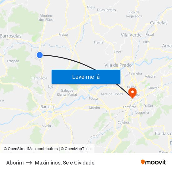 Aborim to Maximinos, Sé e Cividade map