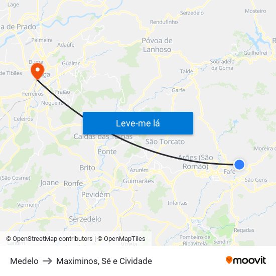 Medelo to Maximinos, Sé e Cividade map