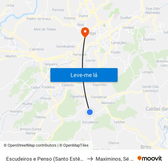 Escudeiros e Penso (Santo Estêvão e São Vicente) to Maximinos, Sé e Cividade map