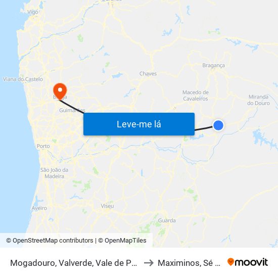 Mogadouro, Valverde, Vale de Porco e Vilar de Rei to Maximinos, Sé e Cividade map