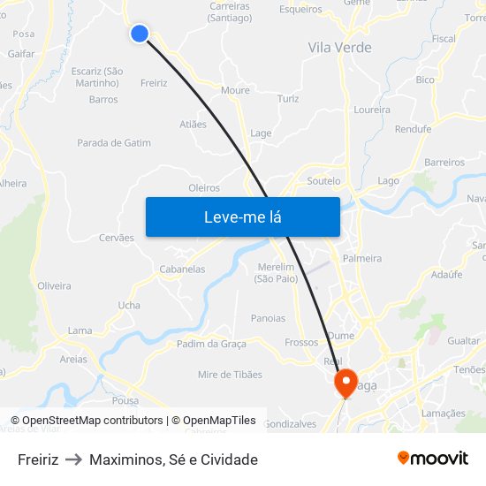 Freiriz to Maximinos, Sé e Cividade map