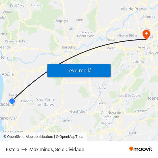 Estela to Maximinos, Sé e Cividade map