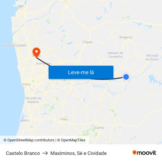 Castelo Branco to Maximinos, Sé e Cividade map