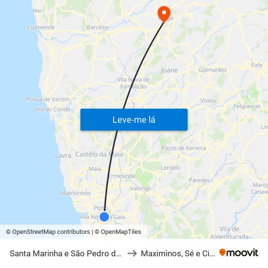 Santa Marinha e São Pedro da Afurada to Maximinos, Sé e Cividade map