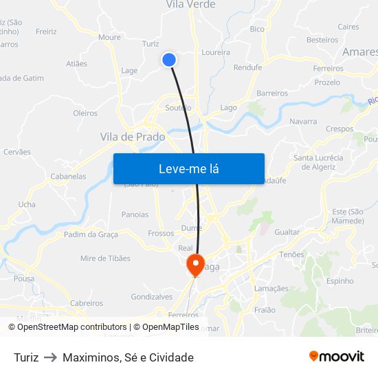 Turiz to Maximinos, Sé e Cividade map