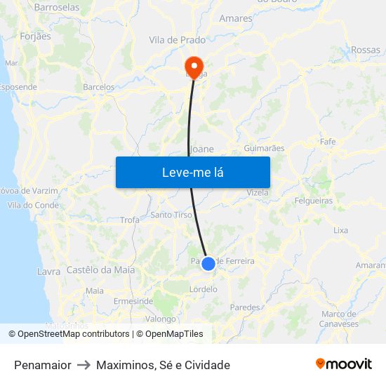 Penamaior to Maximinos, Sé e Cividade map