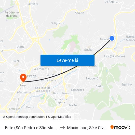 Este (São Pedro e São Mamede) to Maximinos, Sé e Cividade map