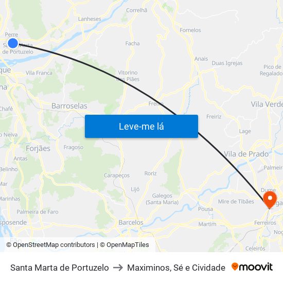 Santa Marta de Portuzelo to Maximinos, Sé e Cividade map