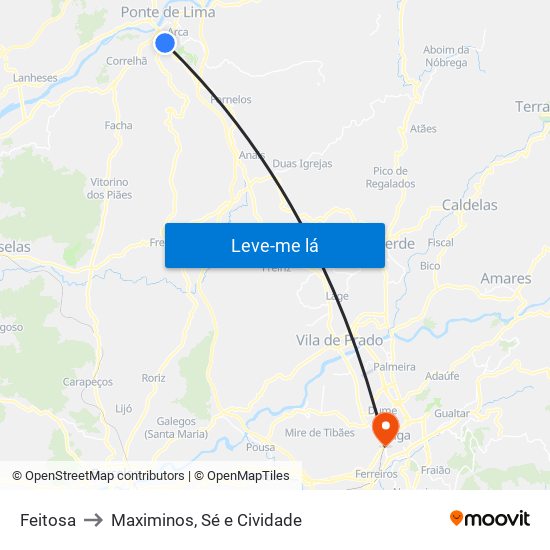 Feitosa to Maximinos, Sé e Cividade map