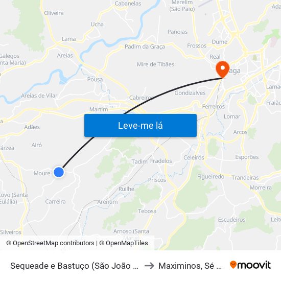 Sequeade e Bastuço (São João e Santo Estêvão) to Maximinos, Sé e Cividade map