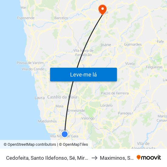 Cedofeita, Santo Ildefonso, Sé, Miragaia, São Nicolau e Vitória to Maximinos, Sé e Cividade map
