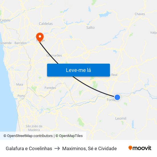 Galafura e Covelinhas to Maximinos, Sé e Cividade map