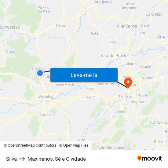 Silva to Maximinos, Sé e Cividade map