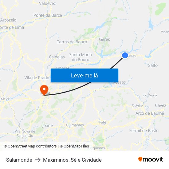 Salamonde to Maximinos, Sé e Cividade map