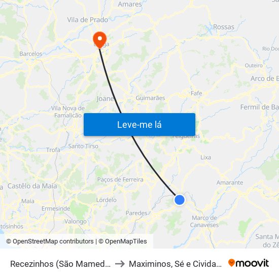 Recezinhos (São Mamede) to Maximinos, Sé e Cividade map