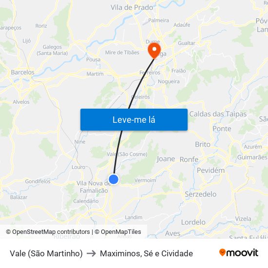 Vale (São Martinho) to Maximinos, Sé e Cividade map