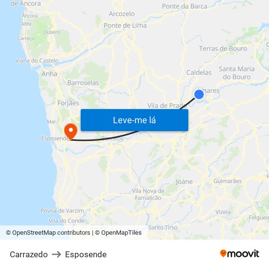 Carrazedo to Esposende map