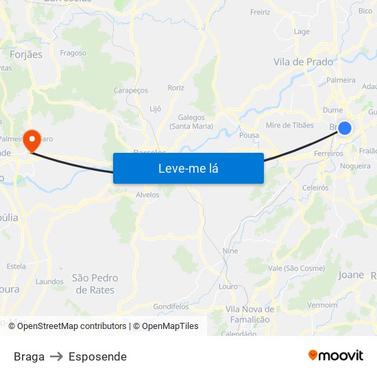 Braga to Esposende map