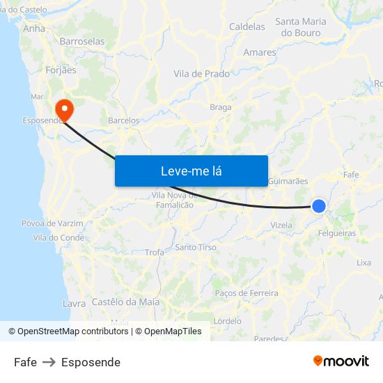 Fafe to Esposende map