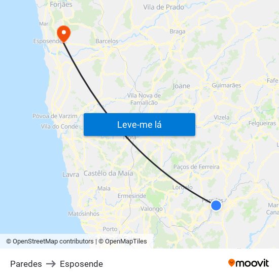 Paredes to Esposende map