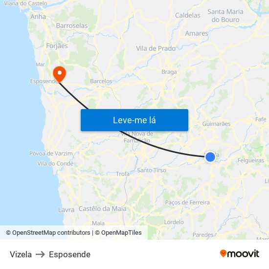 Vizela to Esposende map
