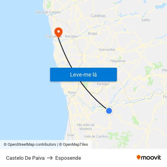 Castelo De Paiva to Esposende map