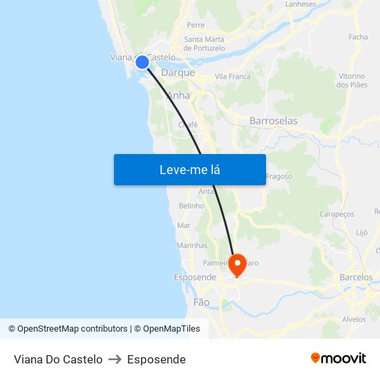 Viana Do Castelo to Esposende map